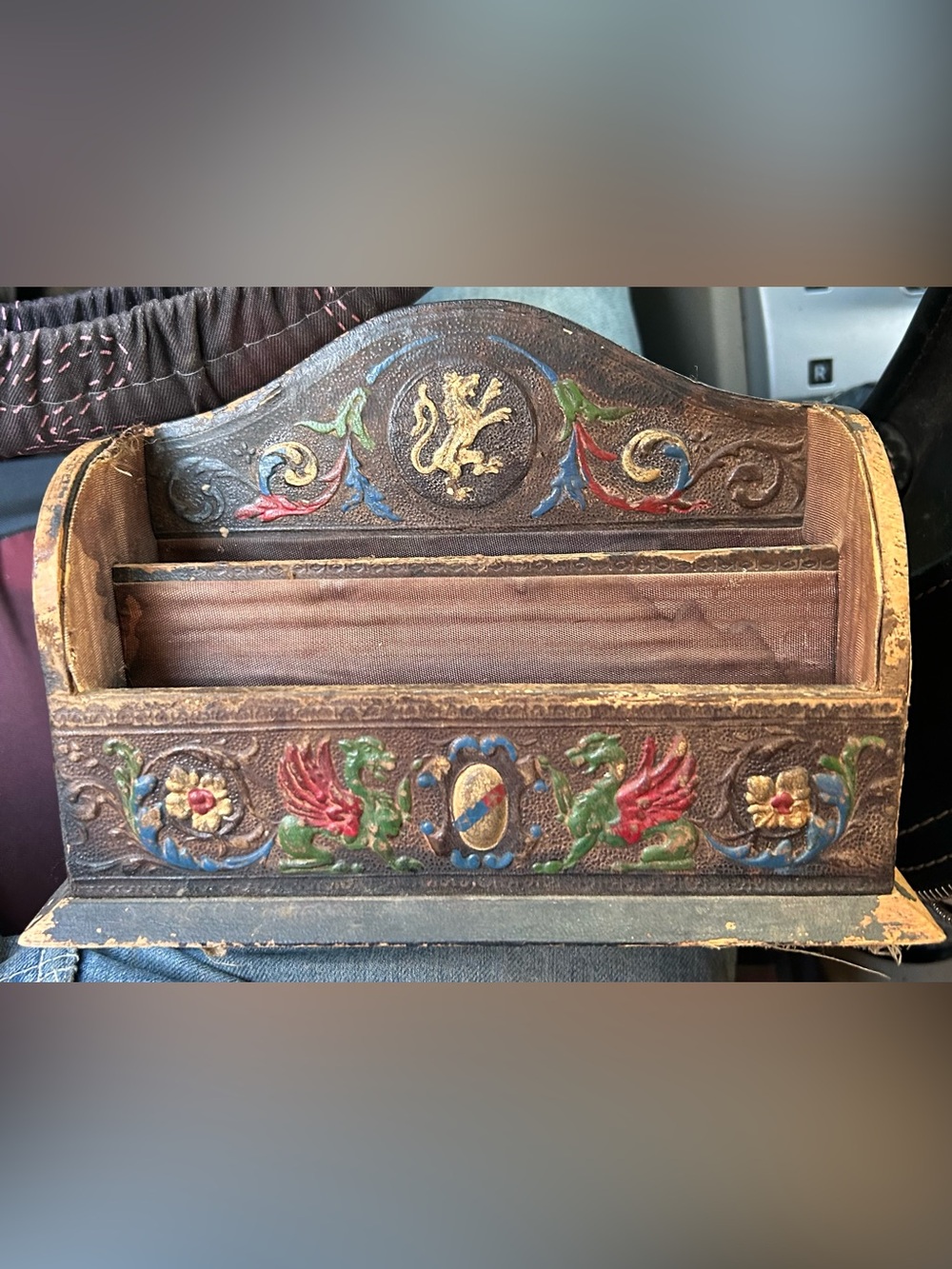 Vintage Decorative Wooden / Leather Letter Holder Made in Italy.